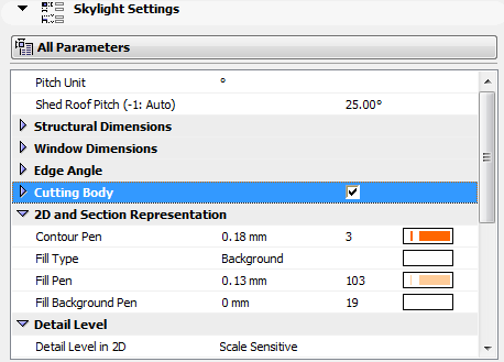 Skylight Tool Settings