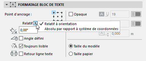 Options de l'outil Texte