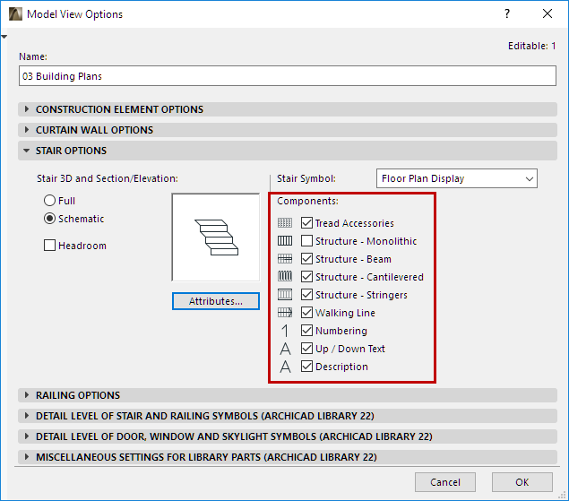 Model View Options For Stairs