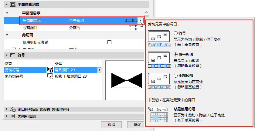 平面图上显示洞口