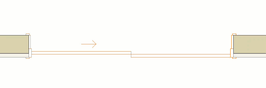 La flecha adaptable cambia de orientación para indicar la dirección de abertura y cierre de los símbolos de puertas y ventanas.