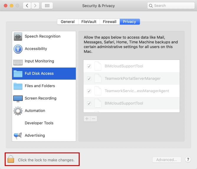 Mac OS Enable Full Disk Access