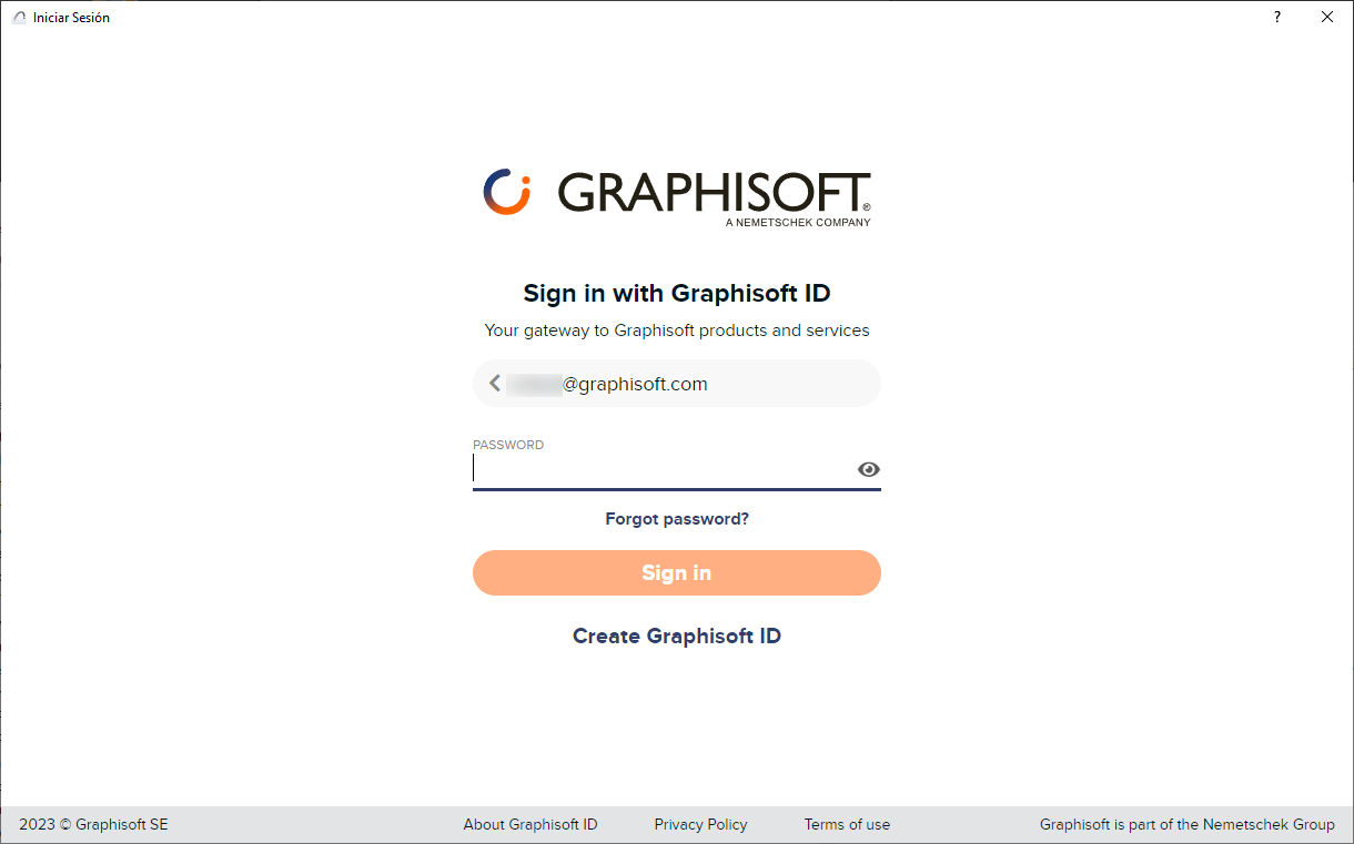 Iniciar sesión con Graphisoft ID - Licencia Cloud para Archicad 27