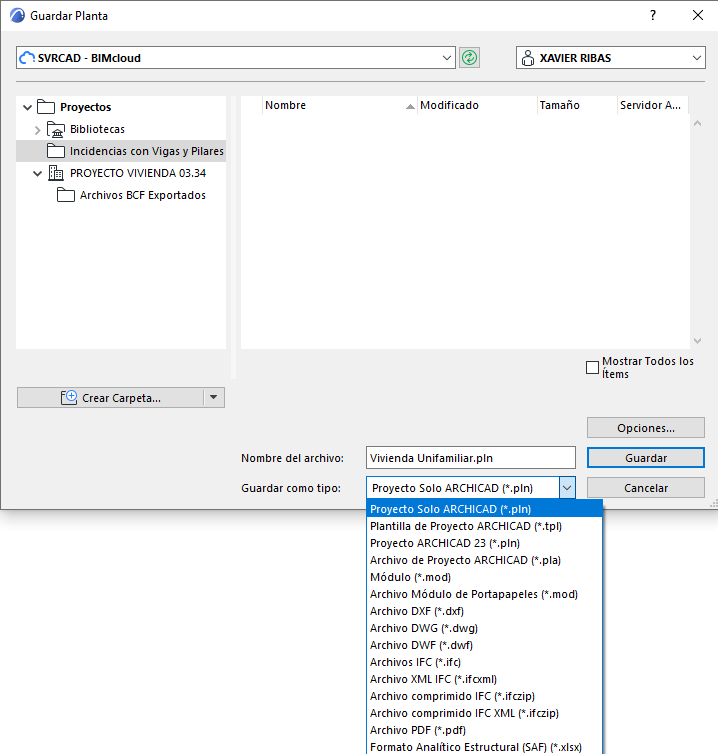 Guardar Proyecto ARCHICAD