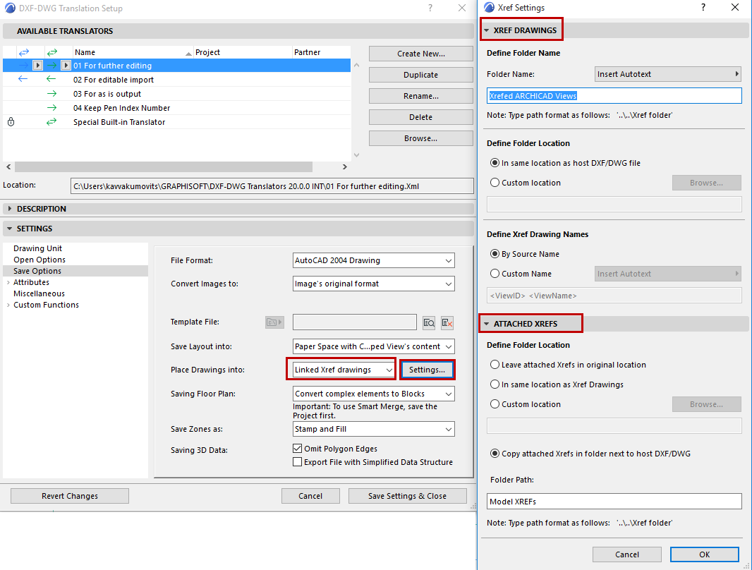 Save Options (DXF/DWG Translation Setup)