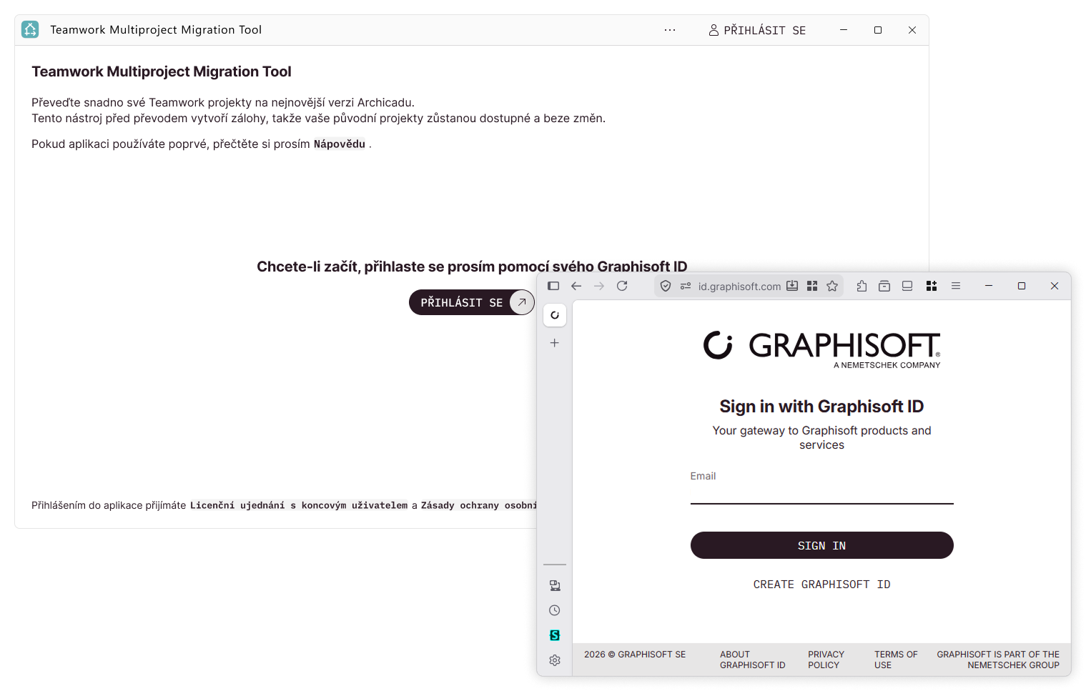 Graphisoft ID přihlášení