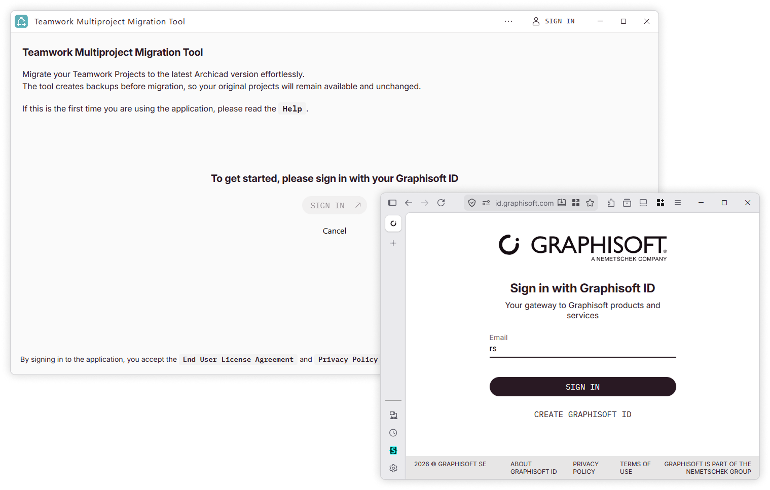 Graphisoft ID sign in