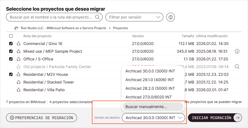 En el menú desplegable Versión de Destino, seleccione la opción Localizar manualmente.