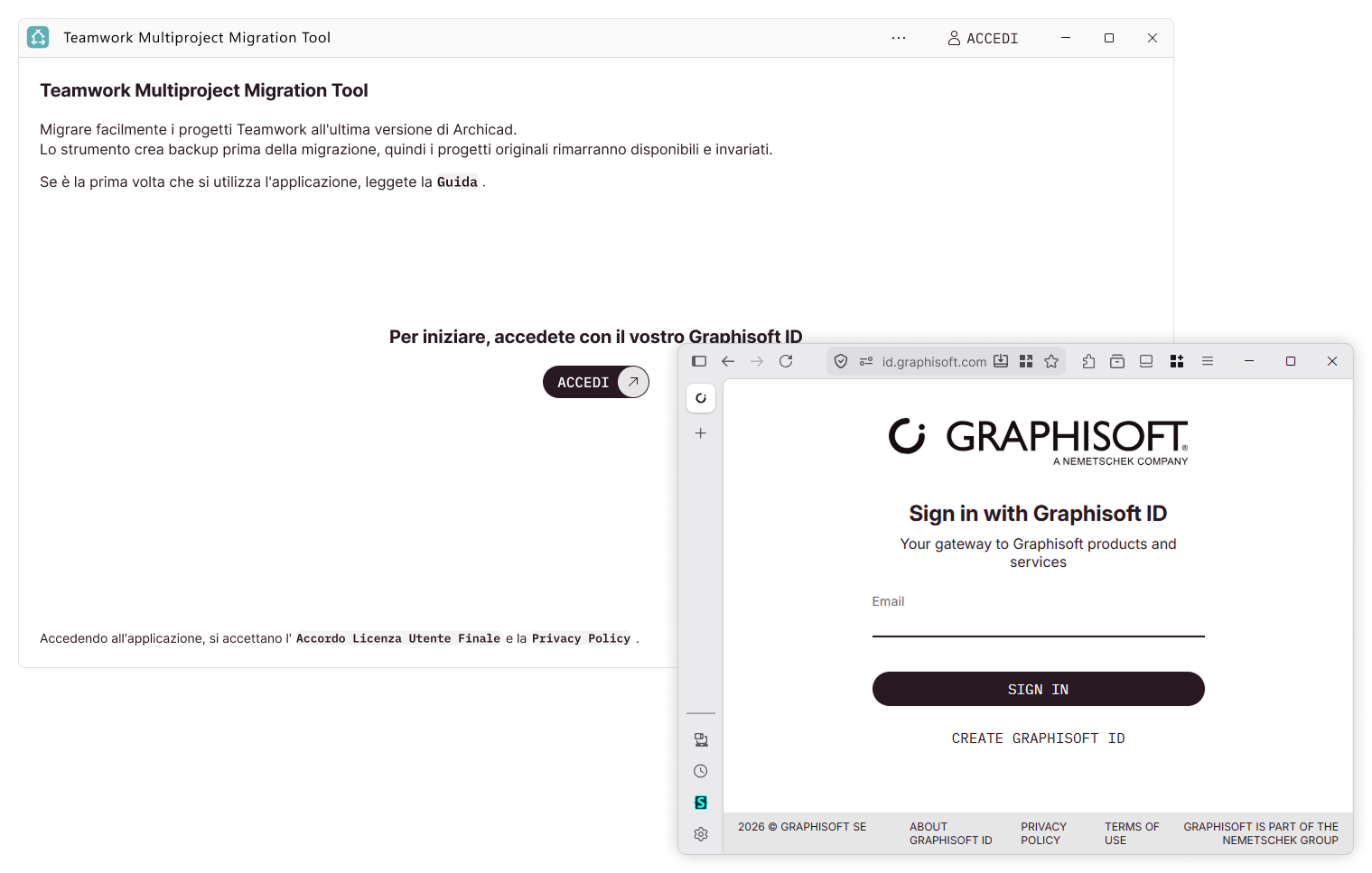 Accedi a Graphisoft ID